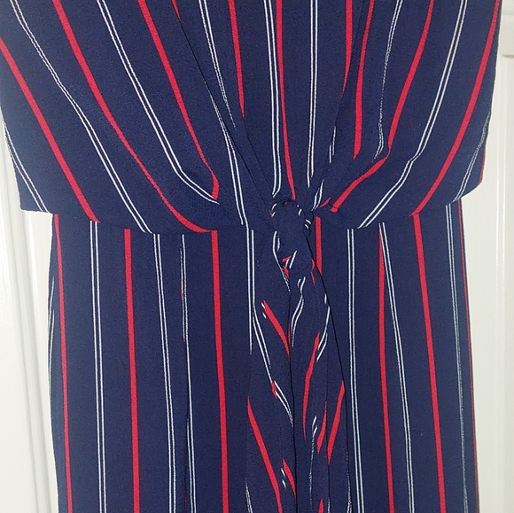 Monteau Los Angeles Womens S Jumpsuit Striped Patterned Navy Blue Red White - Picture 2 of 4